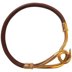 Hermes Brown Leather Gold Hook Wrap Bracelet