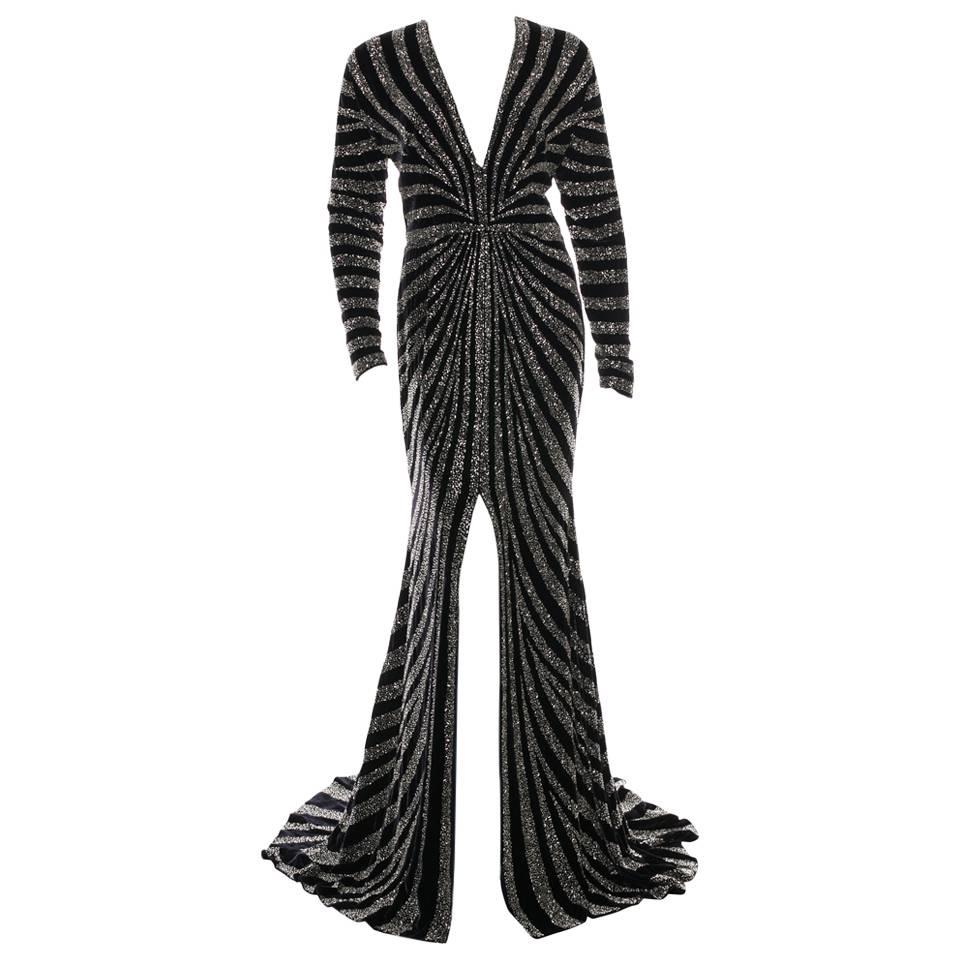 2016 Naeem Khan Embellished Silk Velvet Gown For Sale