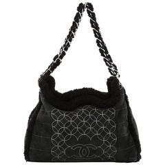 Chanel Embroidered CC Chain Tote Quilted Suede and Shearling