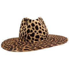 Retro 1980s Leopard Print Felt Hat