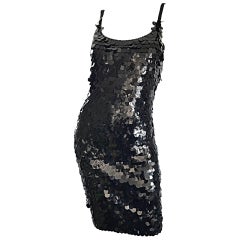 Retro Saks Fifth Avenue Sz 8 Black Pailletes Sequined Beaded 90s Bodycon Dress