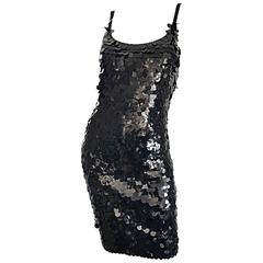 Vintage Saks Fifth Avenue Black Pailletes Sequined Beaded 90s Sz 8 Bodycon Dress 4