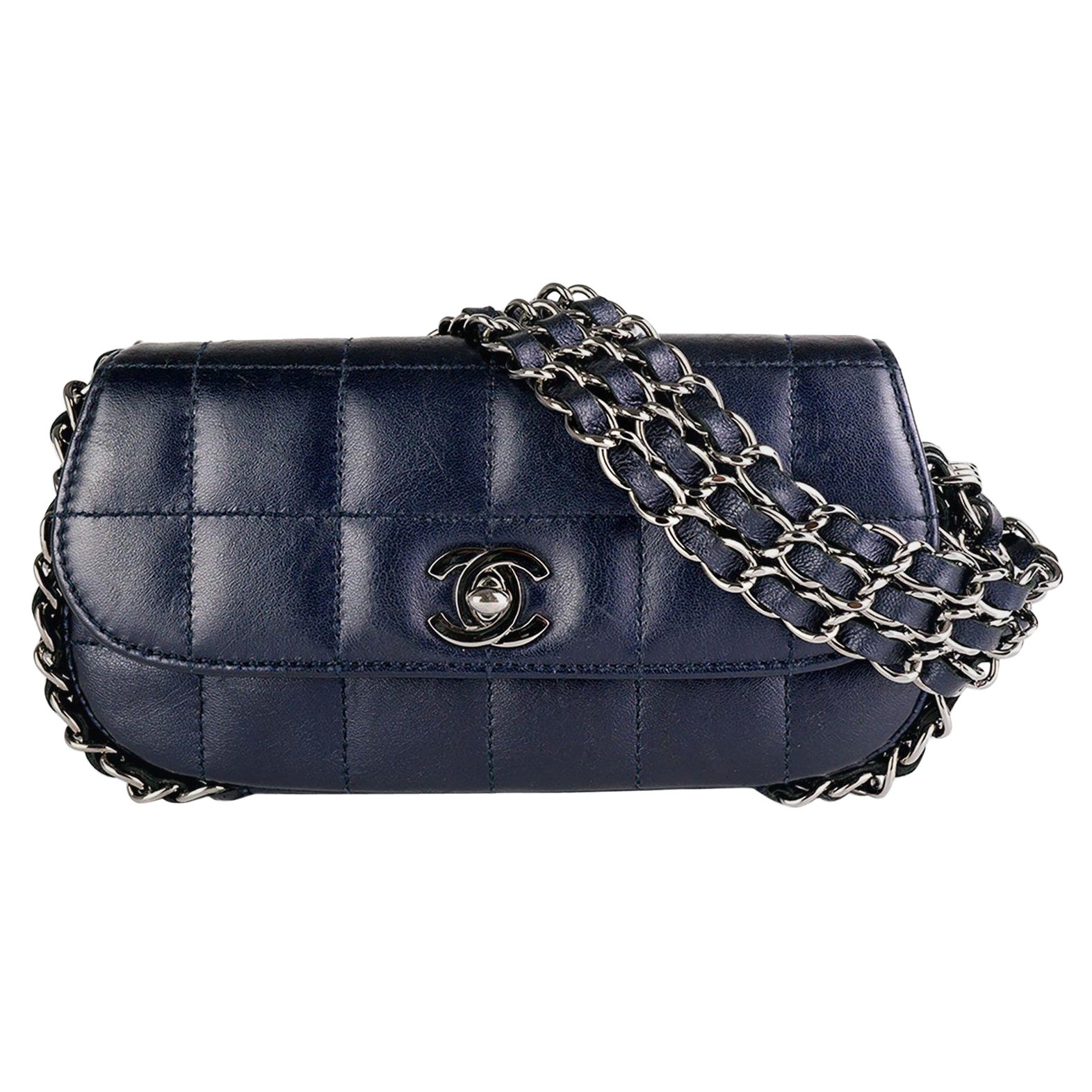 Chanel Chain Around Mini Dark Blue Clutch Mini Classic Flap For Sale