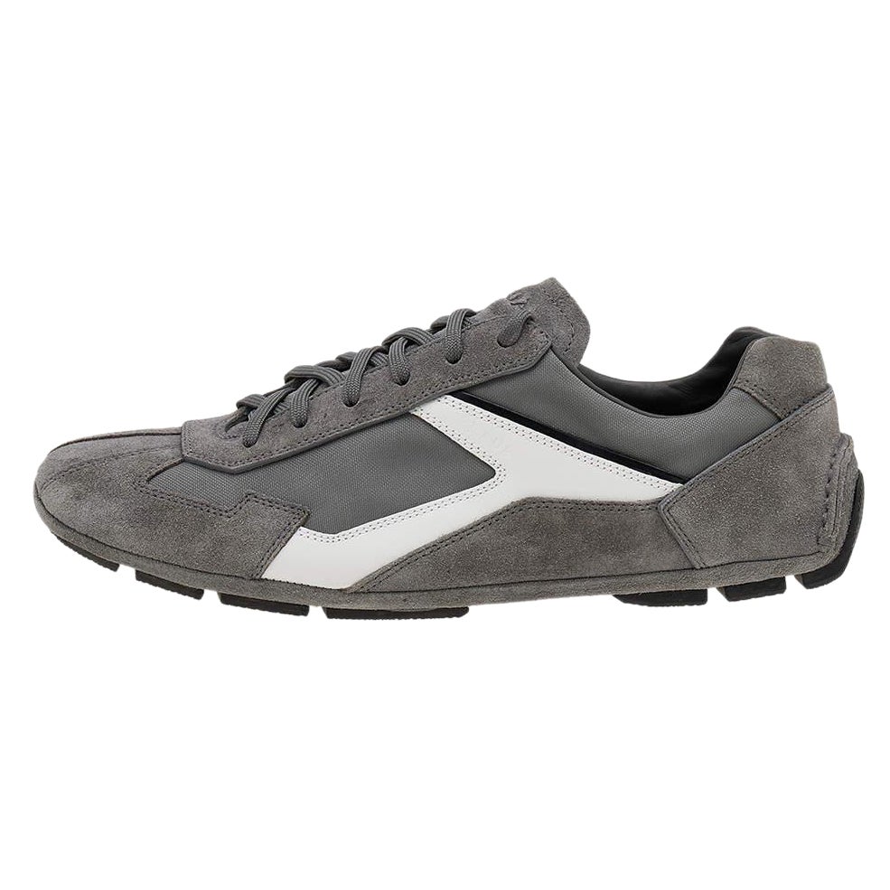 Prada Sport Grey/White Suede And Nylon Low Top Sneakers Size 41.5 For Sale