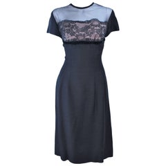 Vintage J. HARLAN Black Silk and Lace Cocktail Dress with Sheer Details Size 8