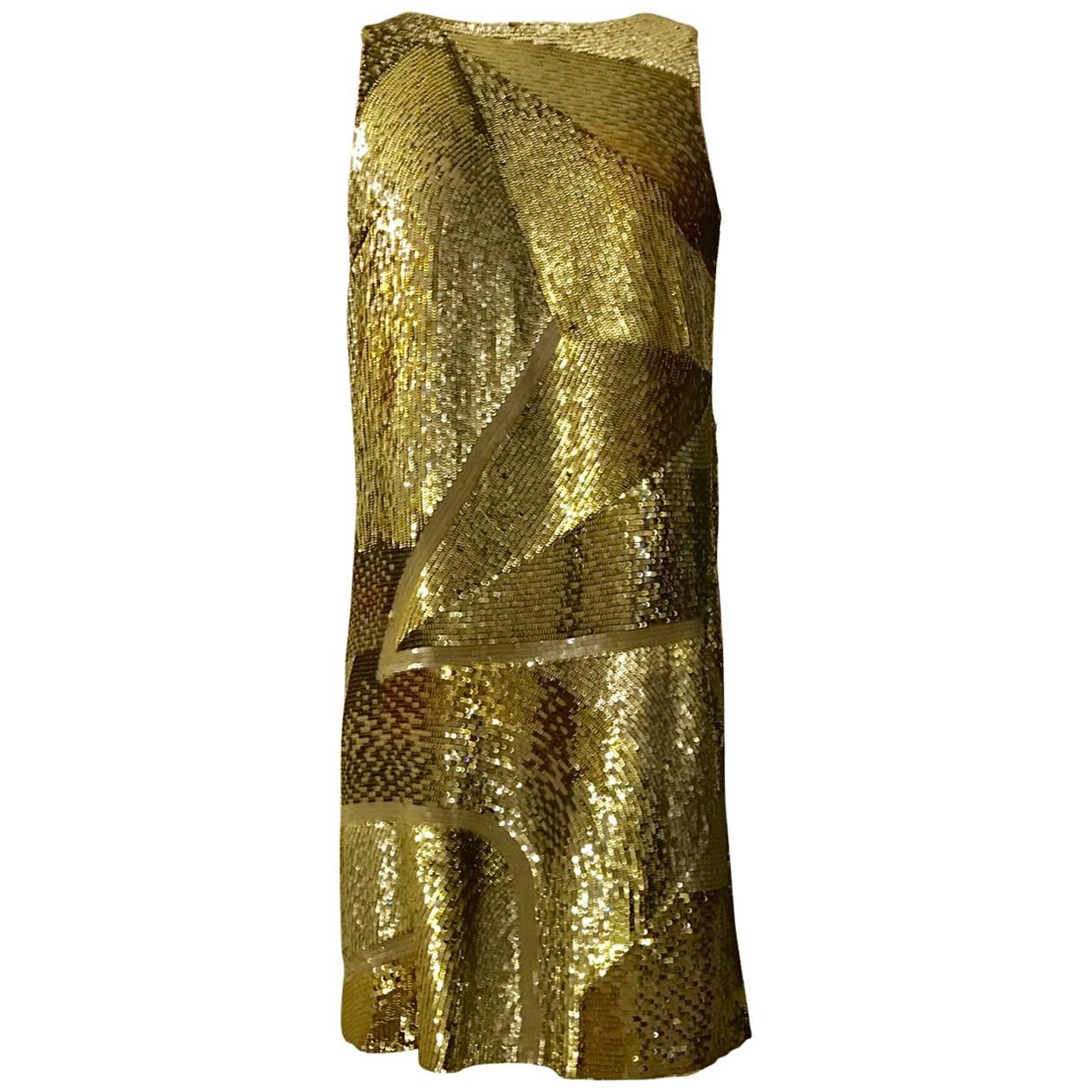 Emilio Pucci Gold Sequin Print Sleeveless Shift Dress