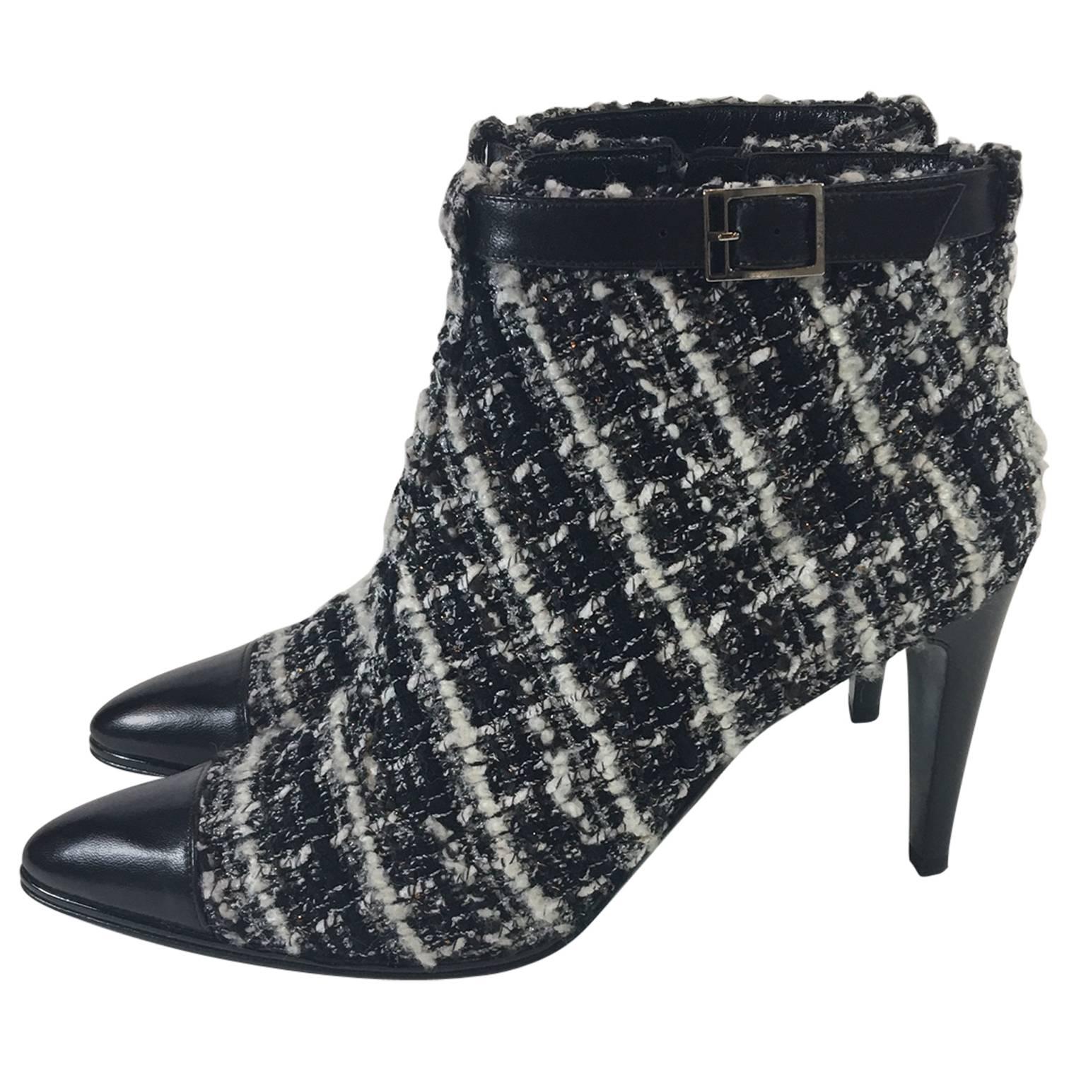 Chanel Tweed Boucle Ankle Boots