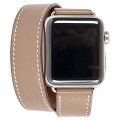 Used Hermes Etoupe leather APPLE WATCH DOUBLE TOUR 38mm, Series 2