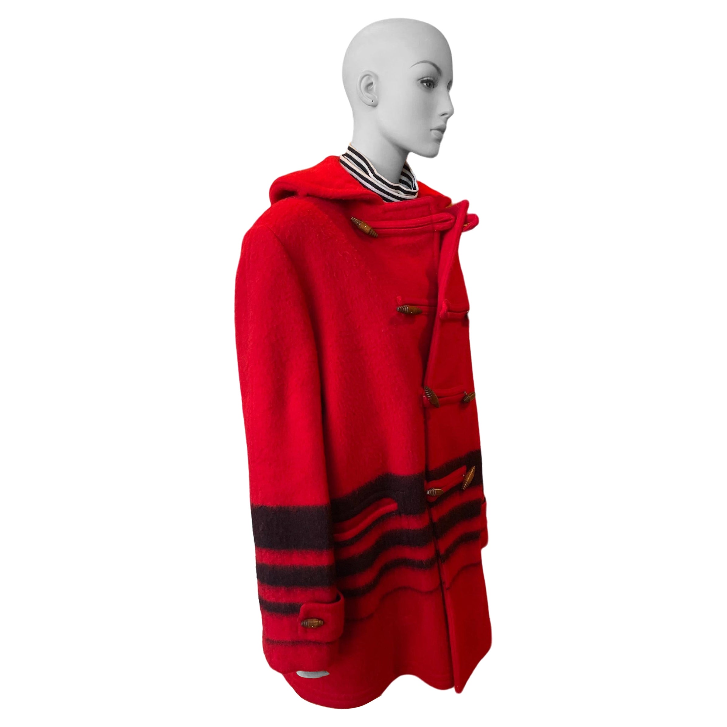 1960s Red and Black Buck Skein Brand Thermalized Wool Coat  For Sale