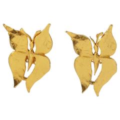 Vintage Edouard Rambaud Paris Signed Clip On Earrings Gilt Metal Butterfly