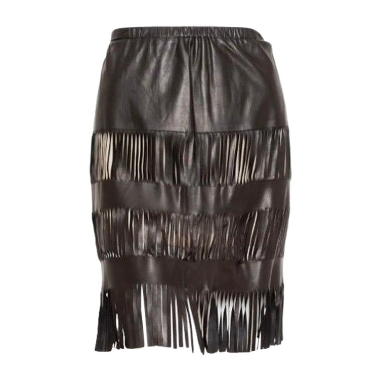 Tom Ford For Gucci 1999 Black Lambskin Fringed Skirt For Sale