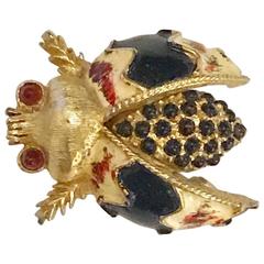 Hattie Carnegie Signed Vintage Gold Tone Bug Bee Insect Fly Pin Brooch