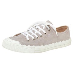 Used Chloe Lauren Grey Suede Low Top Sneakers Size 38