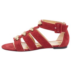 Used Charlotte Olympia Garnet Red Suede One More Kiss Flat Flat Sandals Size 36