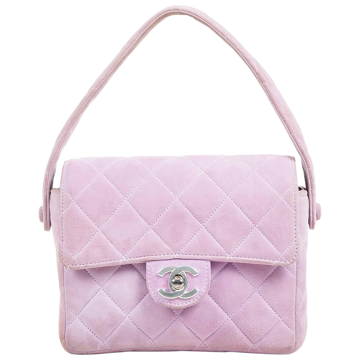 Chanel Lavender Purple Suede Quilted Turn Lock Mini Flap Purse Bag For Sale