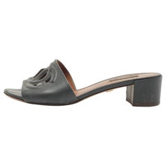 Dolce & Gabbana Dark Green Leather DG Cut Out Slide Sandals Size 36