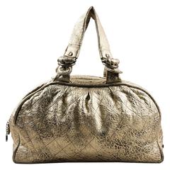 Chanel Distressed Metallic Silver Black Leather "Le Marais" Bowler Bag