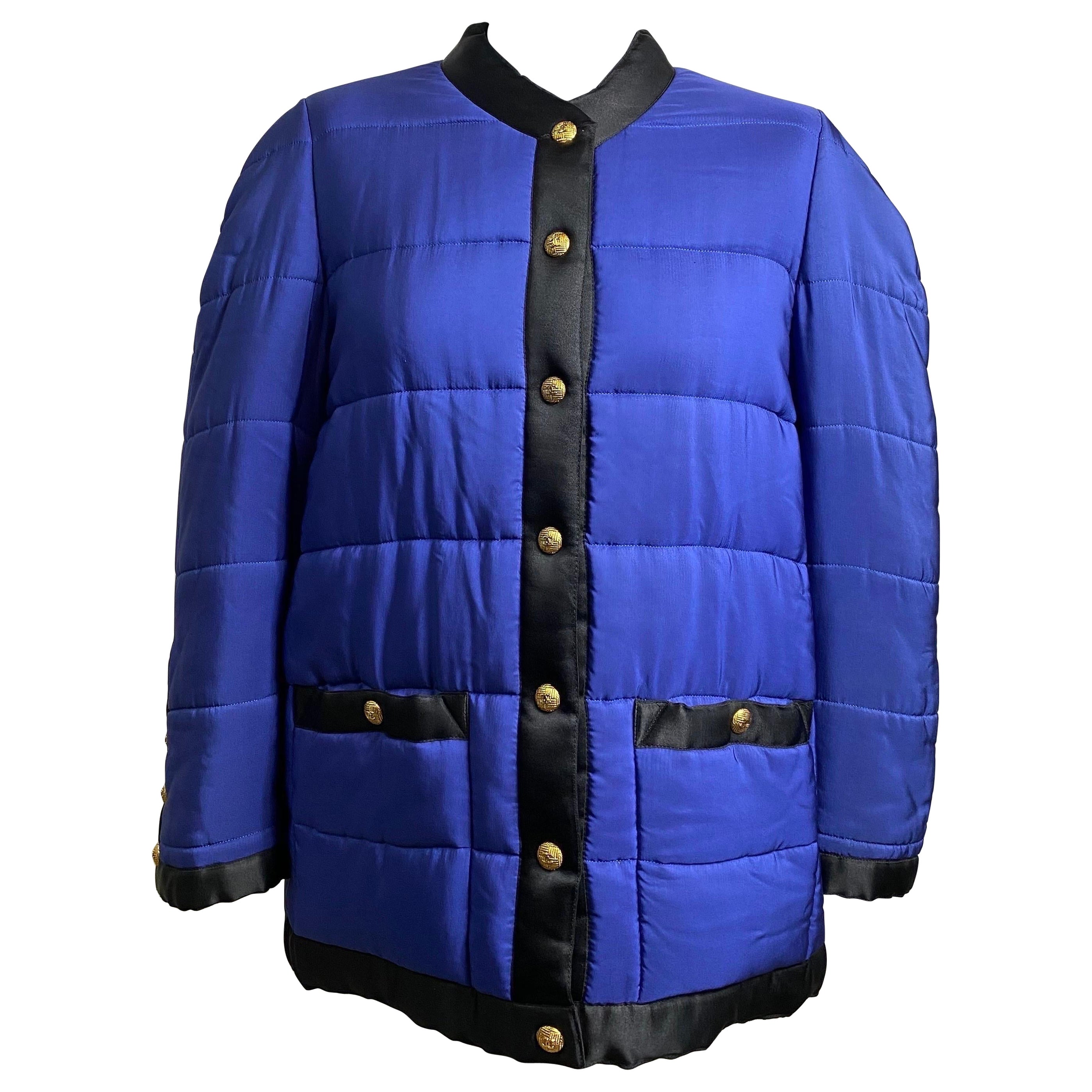 Chanel Boutique 1990/91 vintage quilted electric blue bomber jacket For Sale