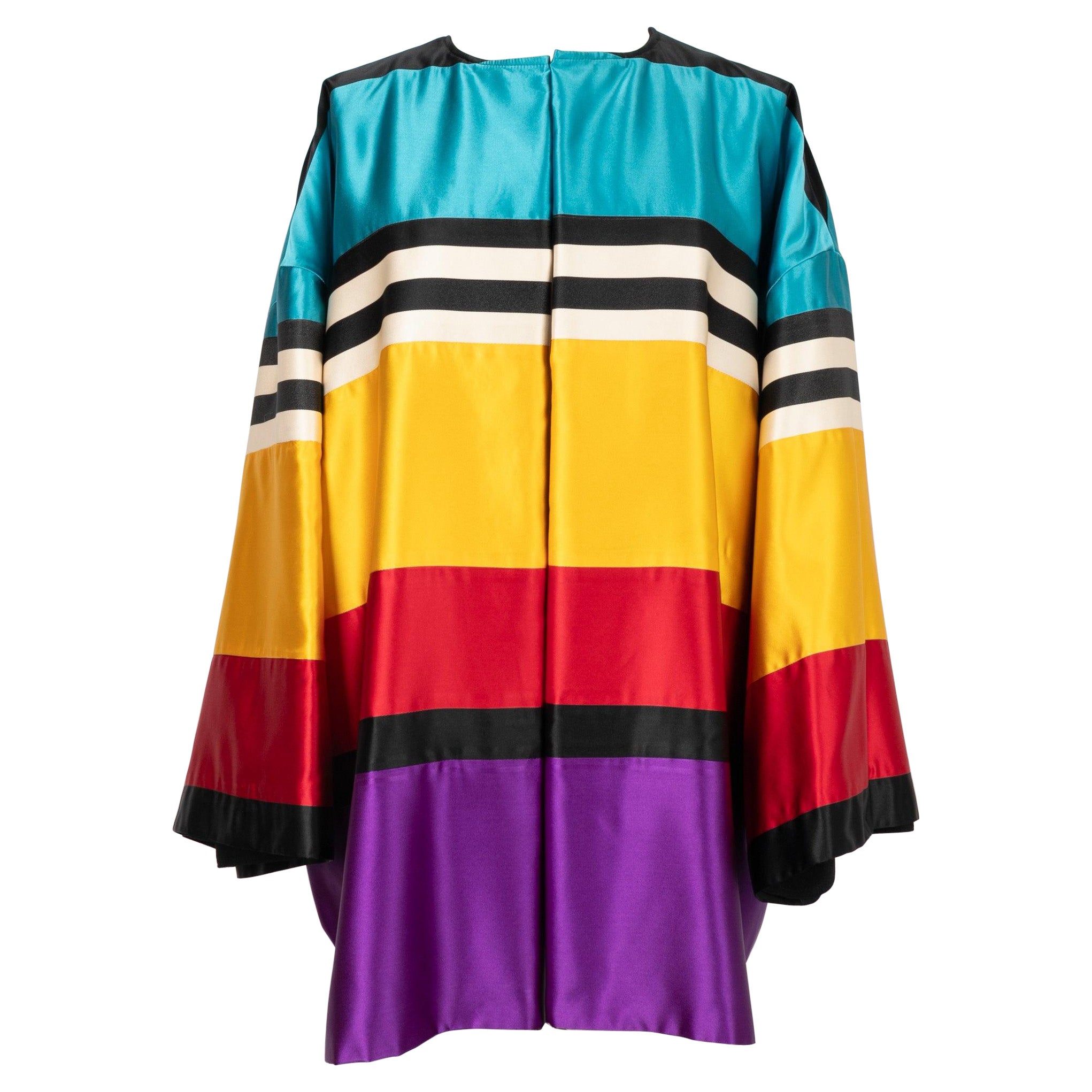 Gianfranco Ferré Multicolored Silk Jacket with Black Wool Lining For Sale