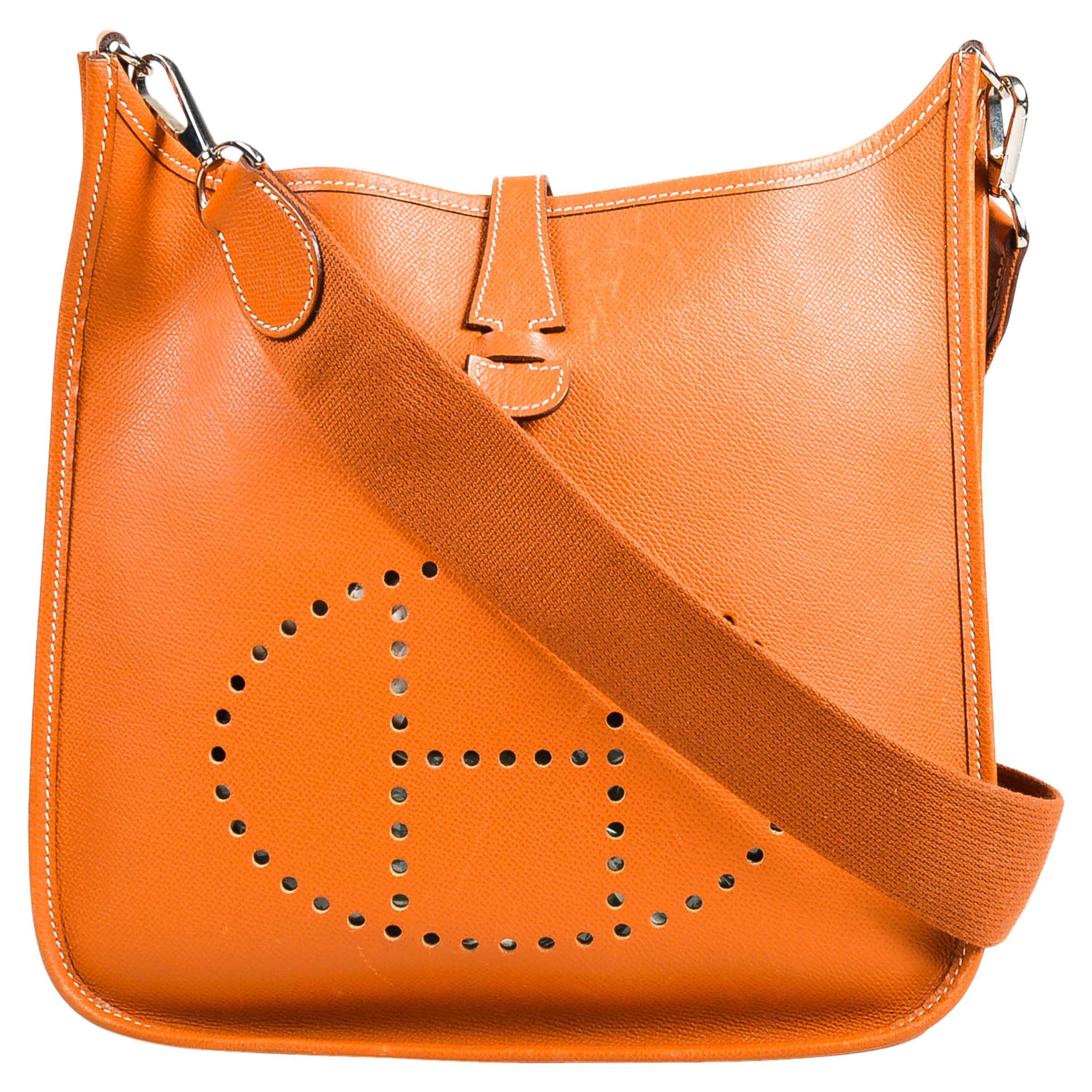 Hermes Orange Epsom Leather 'Evelyne PM' Crossbody Bag For Sale