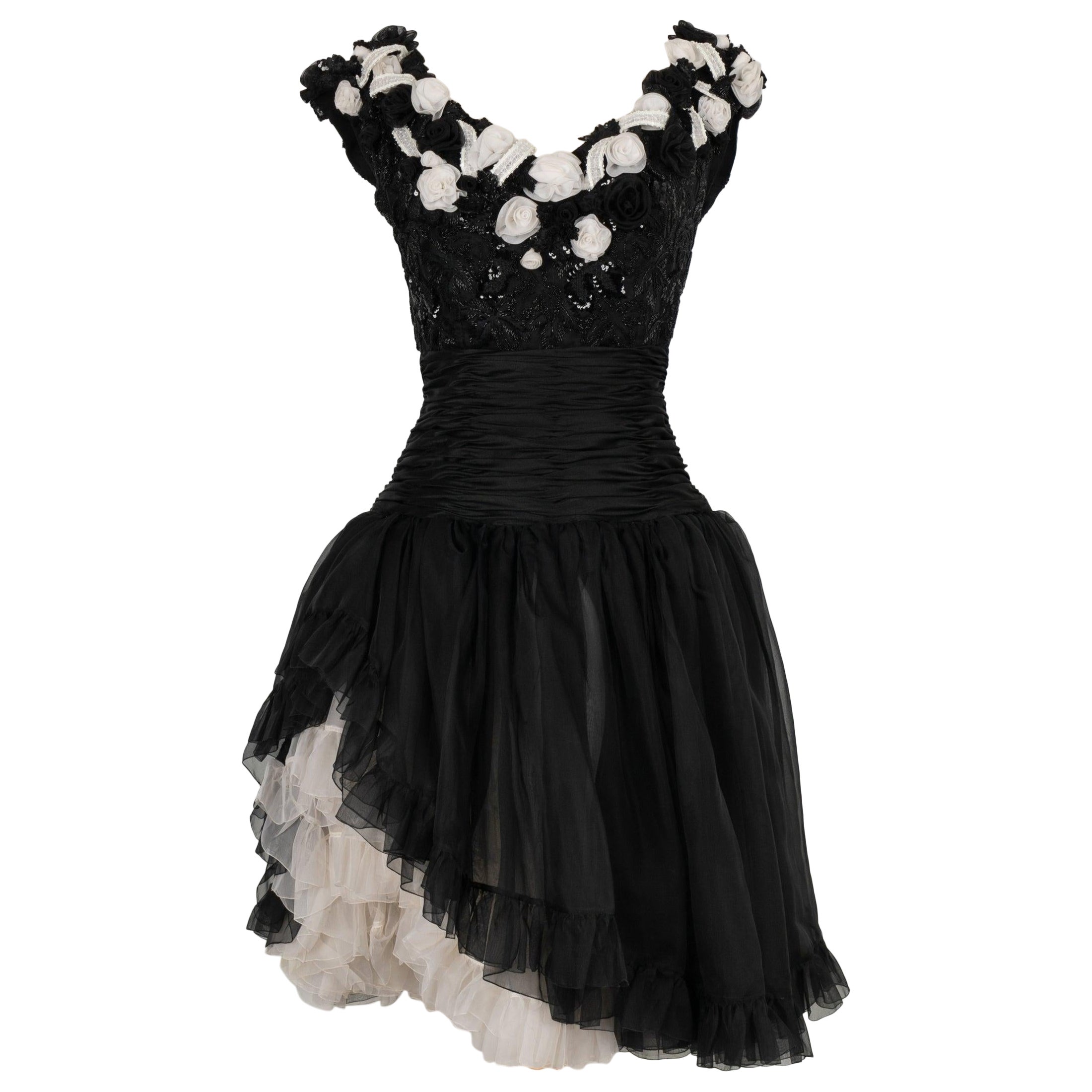 Jean-louis Scherrer Black and White Organza Dress Haute Couture 34FR/36FR For Sale