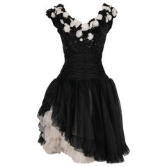 Vintage Jean-louis Scherrer Black and White Organza Dress Haute Couture 34FR/36FR