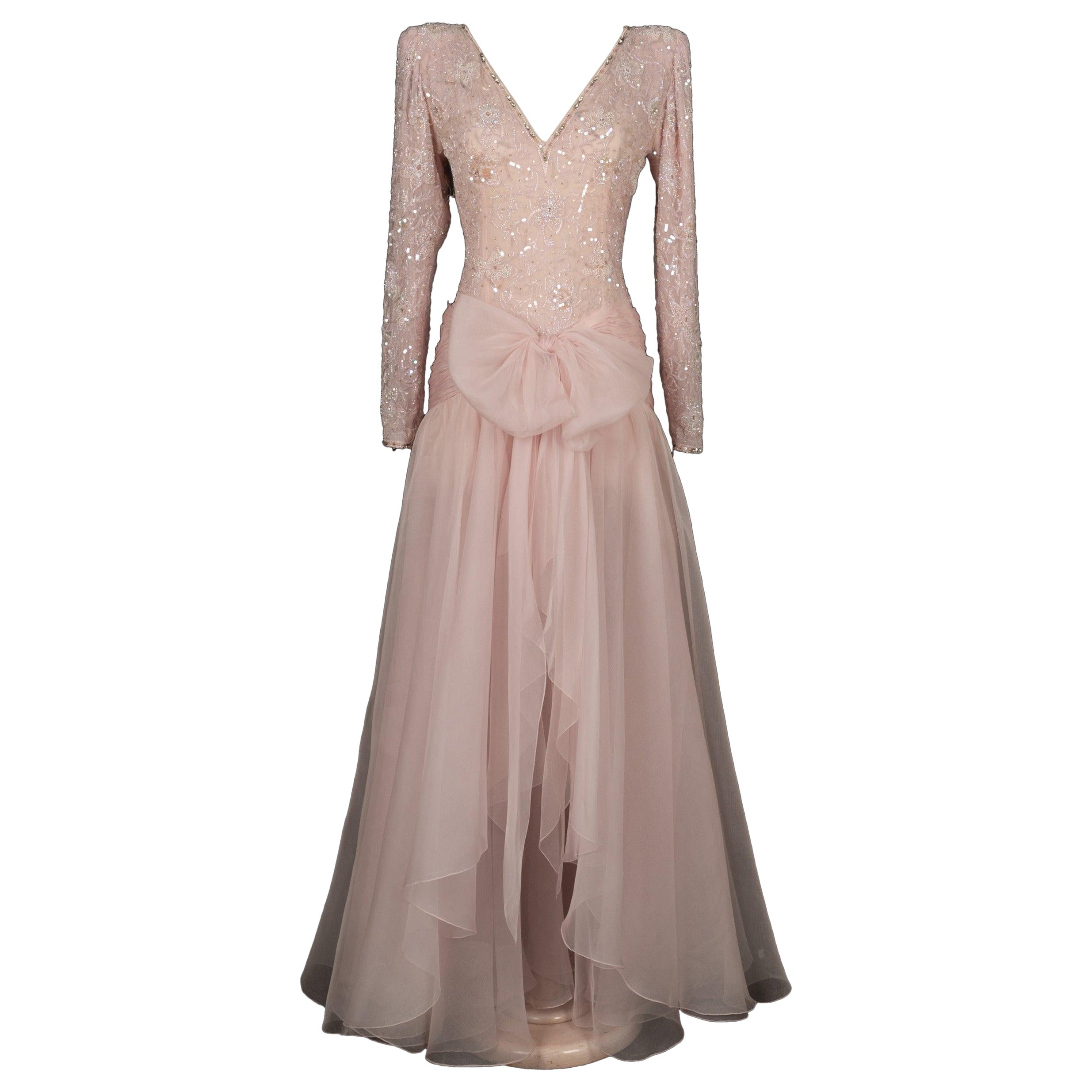 Jean-Louis Scherrer Powder Pink Organza Long Dress Haute Couture 36FR For Sale