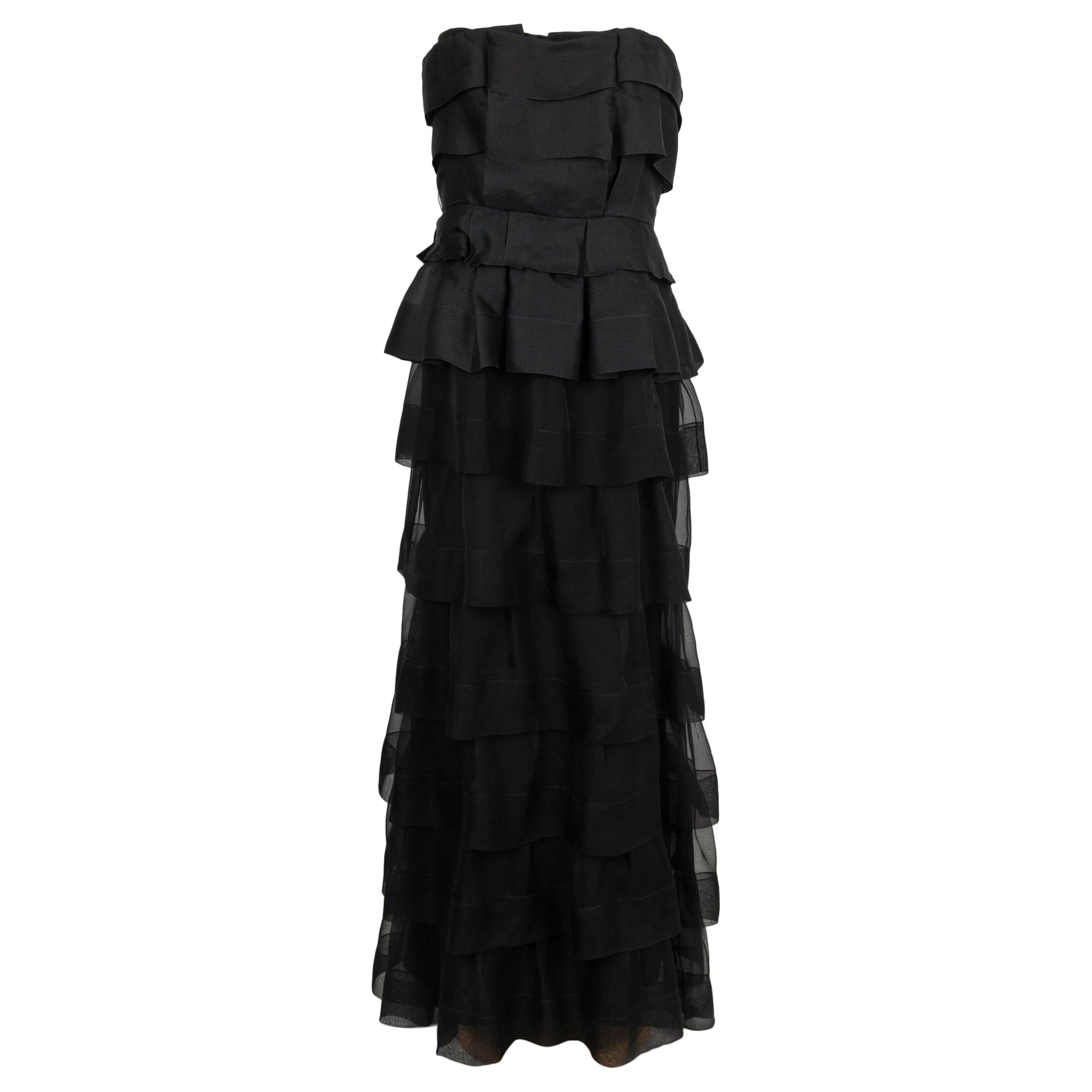Christian Dior Black Silk Flounced Bustier Dress 42FR, 2009