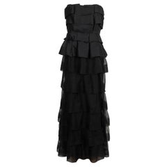 Christian Dior Black Silk Flounced Bustier Dress 42FR, 2009