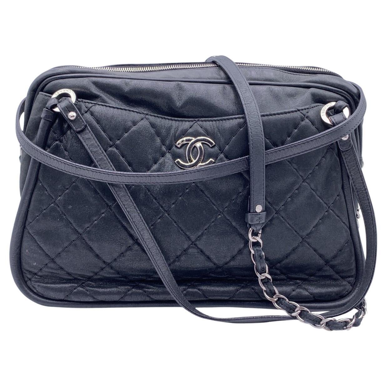 Chanel Black Quilted Leather Relax CC Tote Camera Shoulder Bag For Sale