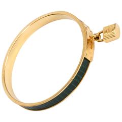 Vintage Hermès Emerald Green Lizard Kelly Bangle Bracelet