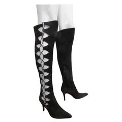 Giuseppe Zanotti Nero in pelle scamosciata con ritaglio di stivali alti fino alla coscia Taglia 9