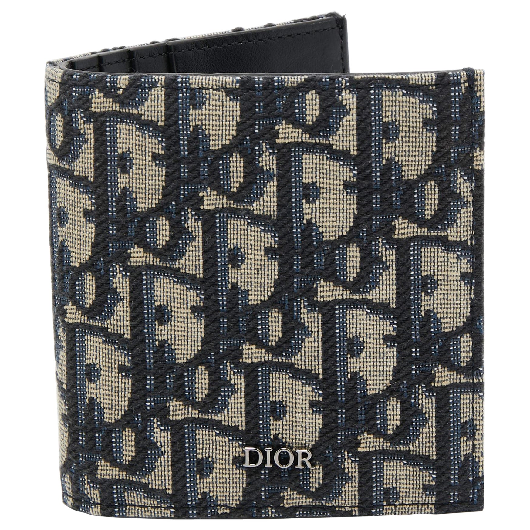 Dior Schwarz/Beige Oblique Jacquard Bifold Wallet im Angebot
