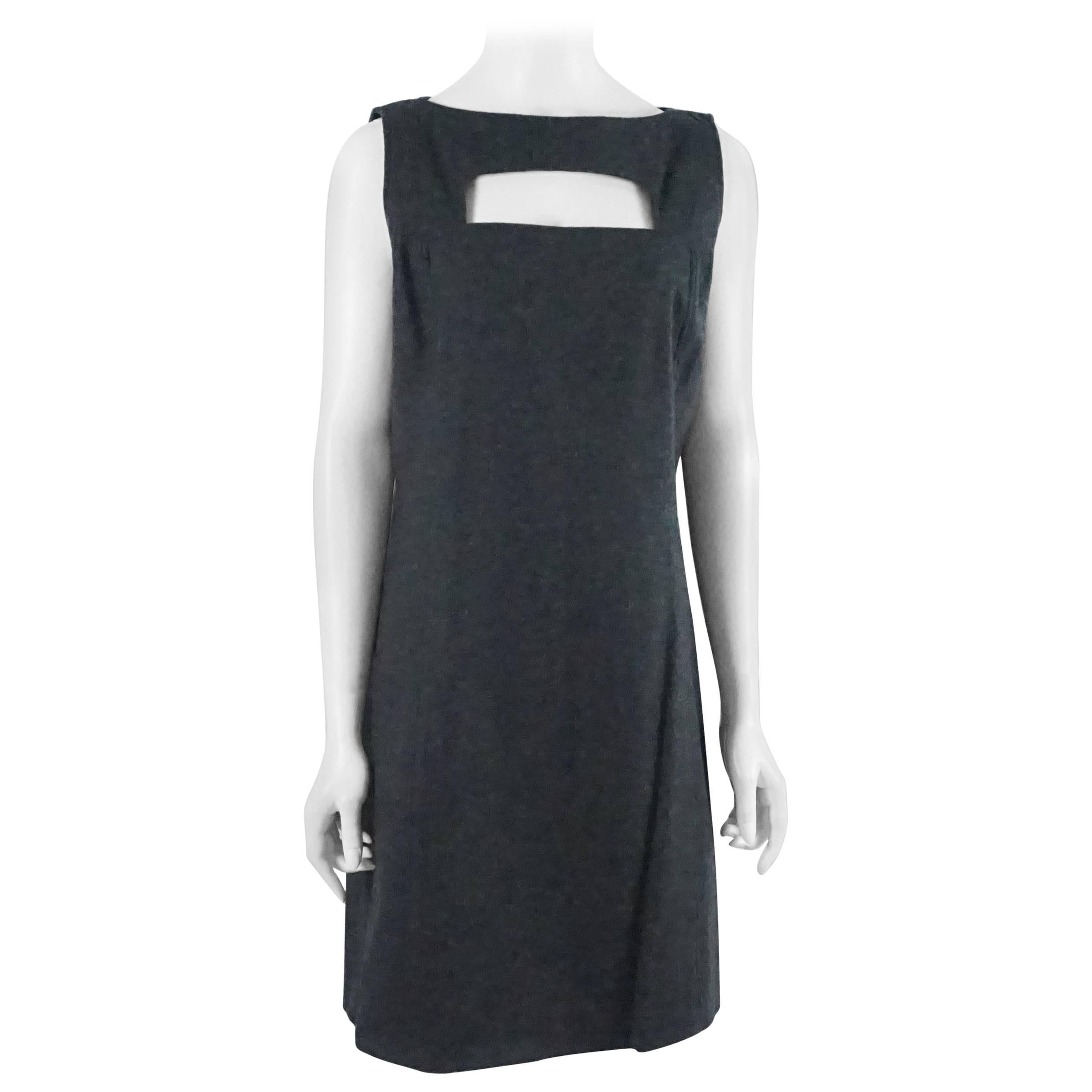 Oscar de la Renta Charcoal Wool Sleeveless Shift Dress - L For Sale