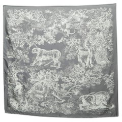 Dior Grey Silk Foulard Toile De Jouy Scarf