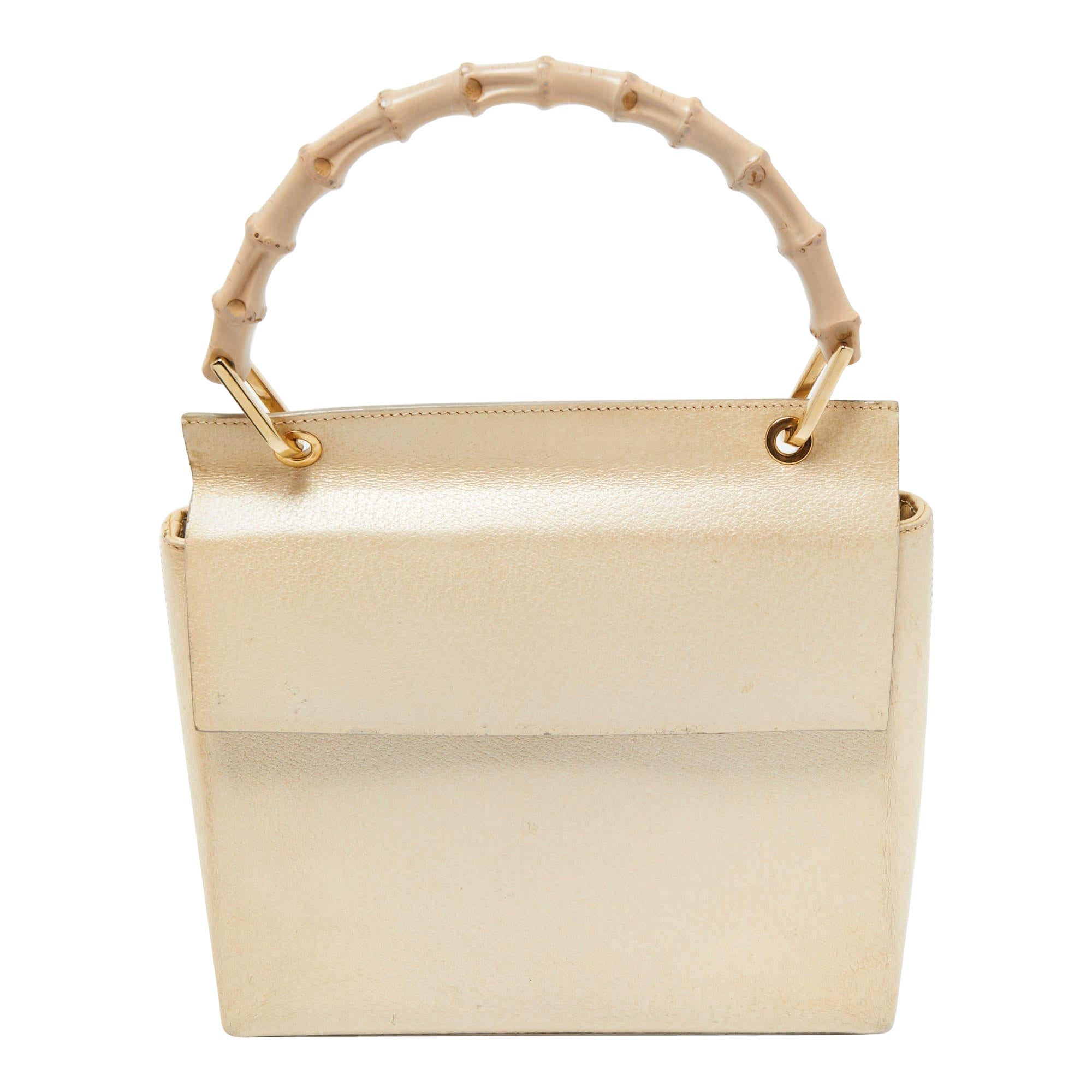 Gucci Beige Leather Bamboo Tap Handle Bag For Sale