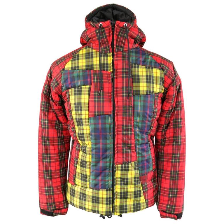 COMME des GARCONS 38 Red Yellow and Green Plaid Patchwork Nylon Hooded Jacket at 1stDibs | comme