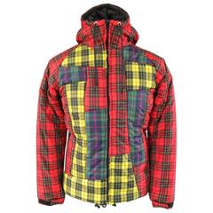 COMME des GARCONS 38 Red Yellow & Green Plaid Patchwork Nylon Hooded Jacket