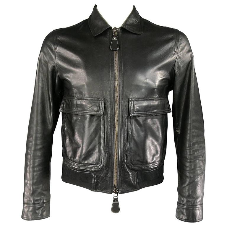 Men's BURBERRY LONDON 40 Black Leather Pointed Collar Patch Pocket Bomber  Jacket at 1stDibs | burberry point collar bomber jacket, mens burberry  leather jacket, burberry leather jacket
