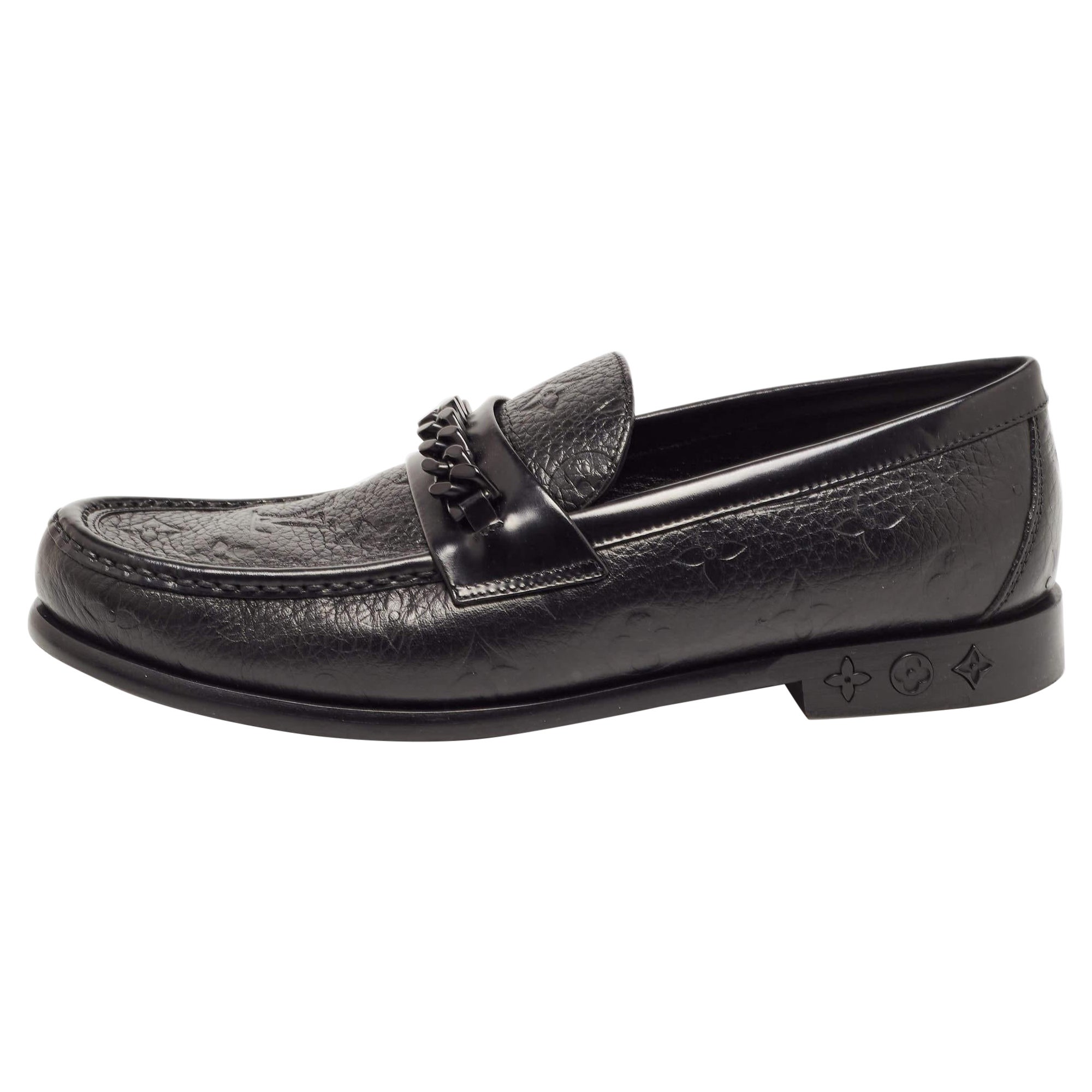 Louis Vuitton Black Leather Slip On Loafers Size 40.5 For Sale