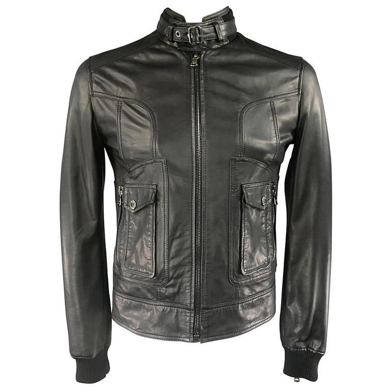 Men's D&G by DOLCE and GABBANA 36 Black Leather Belted Collar Moto Jacket  at 1stDibs | dolce and gabbana made in turkey, d&g leather jacket mens, d&g  black leather jacket