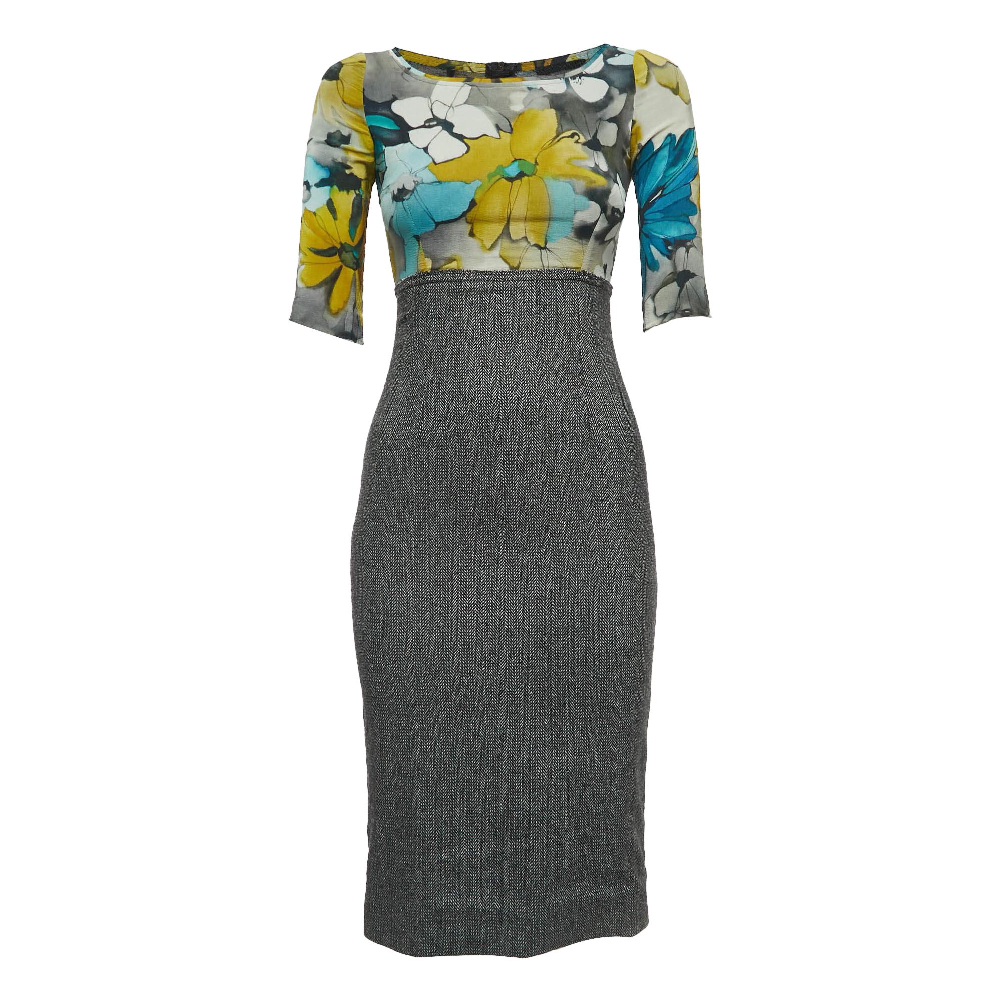D&G Multicolor Floral Print Silk & Wool Short Dress XS For Sale