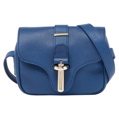 Balenciaga Navy Blue Leather Tube Flap Crossbody Bag