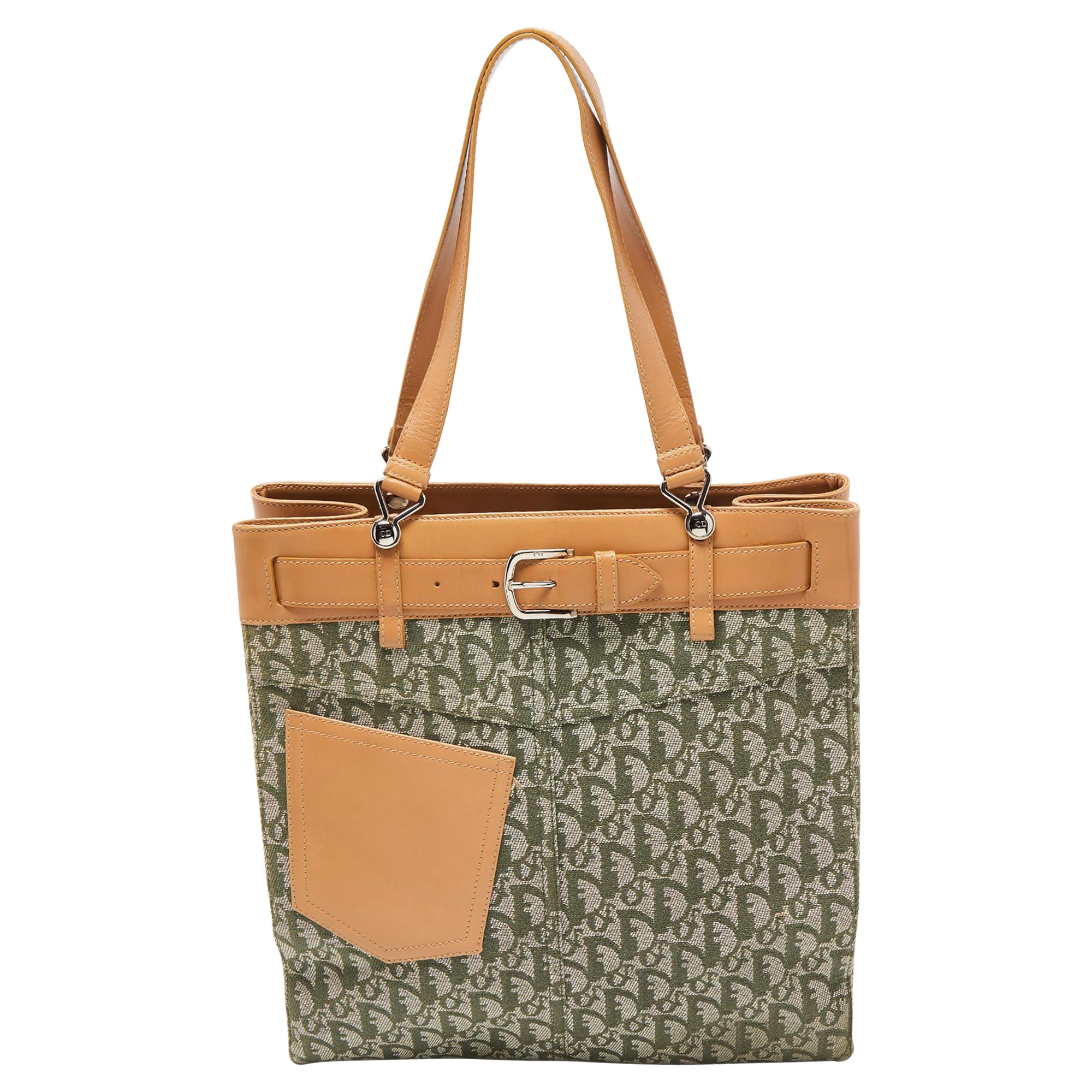 Dior Brown/Green Oblique Canvas Trotter Tote Bag
