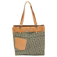 Dior Brown/Green Oblique Canvas Trotter Tote Bag