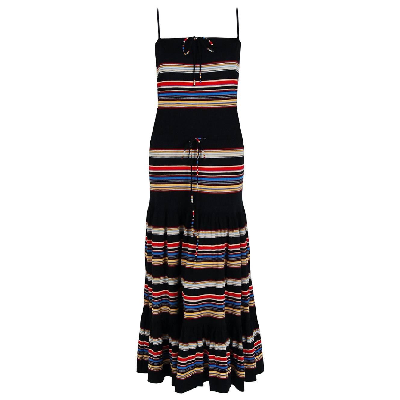 1977 Christian Dior Documented Colorful Stripe Cotton-Knit Bohemian Dress