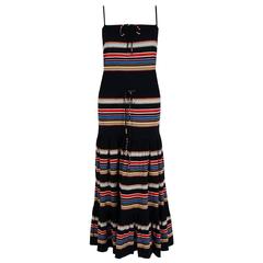 Retro 1977 Christian Dior Documented Colorful Stripe Cotton-Knit Bohemian Dress