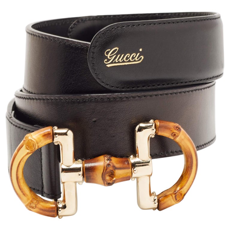 Gucci Black Leather Bamboo Horsebit Buckle Belt 90CM For Sale at 1stDibs