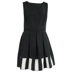 Oscar de la Renta Black Silk Sleeveless Dress with White Detail - 12 6