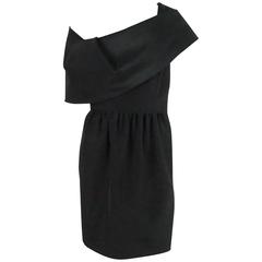 Oscar de la Renta Black Silk Taffeta One Shoulder Dress - 10